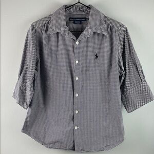 Ralph Lauren Sport Women's Navy and White Gingham Shirt Size 12